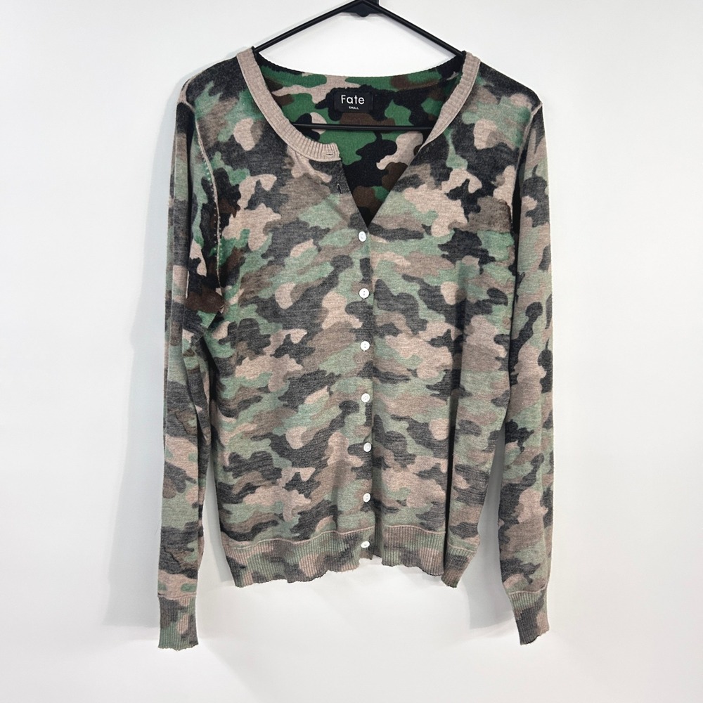 Camo Inside Out Cardigan Sweater S Reverse Side Knit Indie Grunge Deconstructed